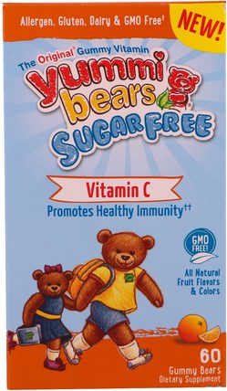 Yummi Bears, Sugar Free, Vitamin C, All Natural Fruit Flavors & Colors, 60 Gummy Bears by Hero Nutritional Products, 維生素，維生素c HK 香港