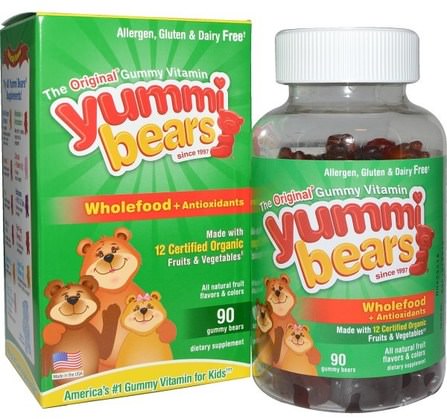 Yummi Bears, Wholefood + Antioxidants, Fruit Flavors, 90 Gummy Bears by Hero Nutritional Products, 兒童健康，補充兒童，兒童gummies HK 香港