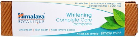 Botanique, Whitening Complete Care Toothpaste, Simply Mint, 5.29 oz (150 g) by Himalaya Herbal Healthcare, 洗澡，美容，牙膏 HK 香港
