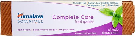 Botanique, Complete Care Toothpaste, Simply Spearmint, 5.29 oz (150 g) by Himalaya Herbal Healthcare, 洗澡，美容，牙膏 HK 香港