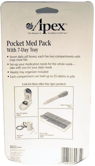 家居飾品，家居，藥丸組織者分離器和破碎機 - Apex, Pocket Med Pack with 7-Day Tray