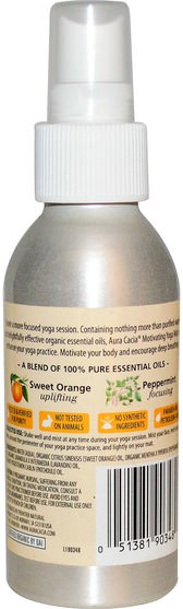 家用，空氣清新劑除臭劑，浴液，香水噴霧劑 - Aura Cacia, Organic Yoga Mist, Motivating, Sweet Orange & Peppermint, 4 fl oz (118 ml)