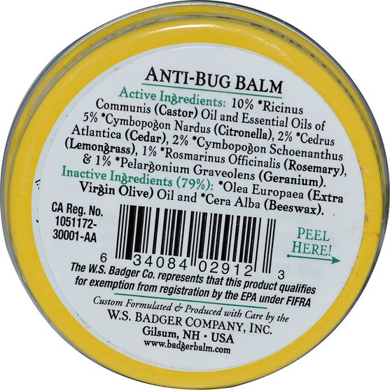 家庭，蟲子和驅蟲劑 - Badger Company, Anti-Bug Balm, Citronella & Rosemary.75 oz (21 g)