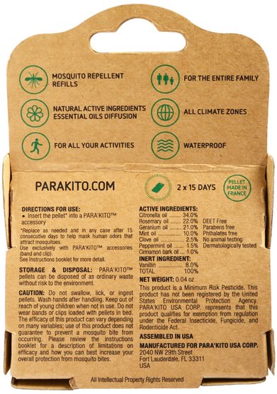 家庭，蟲子和驅蟲劑，兒童和嬰兒驅蚊劑 - Parakito, Mosquito Repellent, 2 Refills