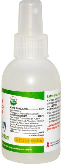 家，蟲子和驅蚊劑，孩子們洗澡 - Lafes Natural Body Care, Baby, Insect Repellent, 4 oz (118 ml)