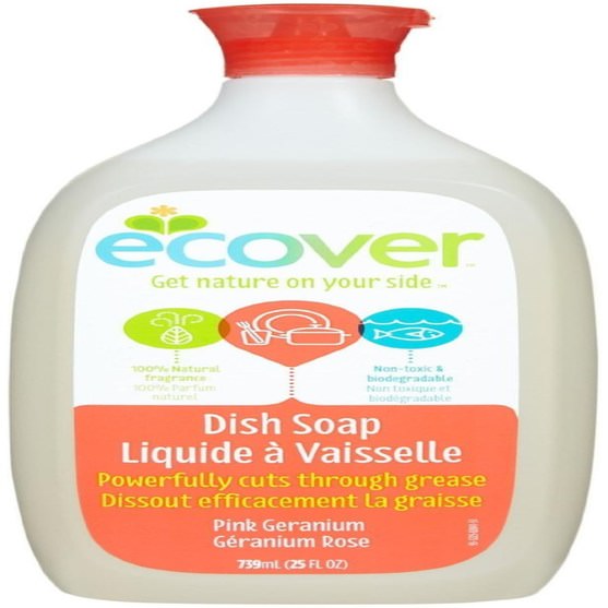 家庭，洗碗，洗碗皂 - Ecover, Liquid Dish Soap, Pink Geranium, 25 fl oz (739 ml)