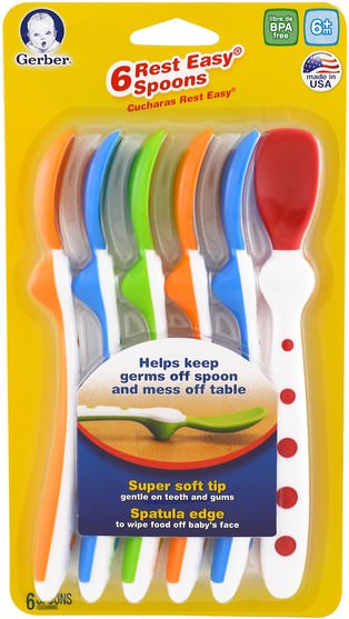 家，廚具，餐具勺叉，兒童健康，嬰兒餵養 - NUK, Gerber Rest Easy Spoons, 6 Spoons