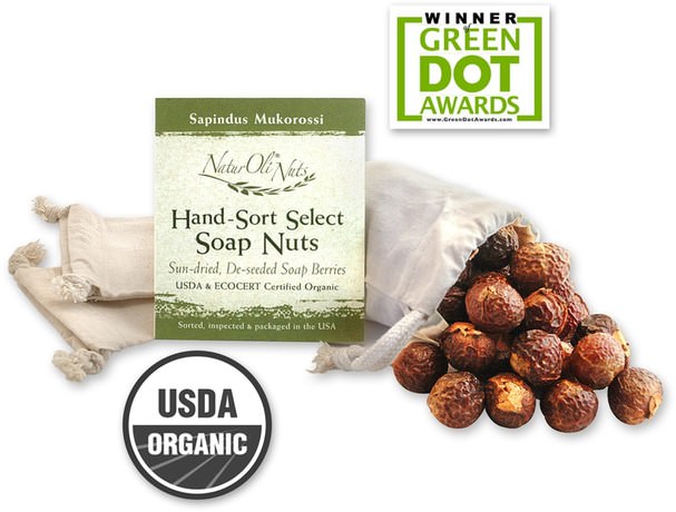 家庭，洗衣店，家庭清潔工 - NaturOli, Organic Hand-Sort Select Soap Nuts With 1 Muslin Drawstring Bag, 4 oz