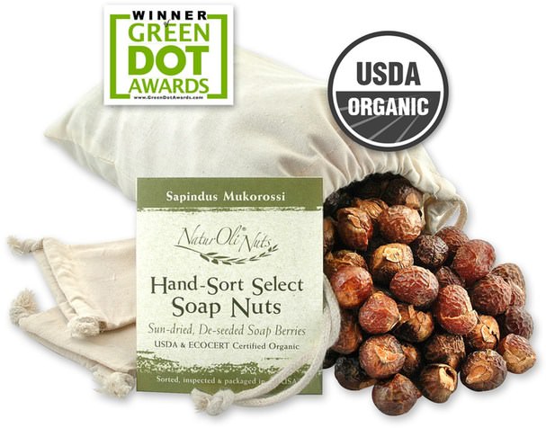 家庭，洗衣店，家庭清潔工 - NaturOli, Organic Hand-Sort Select Soap Nuts With 2 Muslin Drawstring Bags, 32 oz