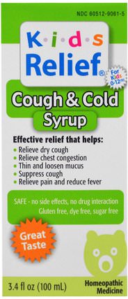 Kids Relief, Cough & Cold Syrup, 3.4 fl oz (100 ml) by Homeolab USA, 兒童健康，感冒感冒咳嗽 HK 香港