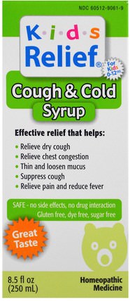 Kids Relief, Cough & Cold Syrup, 8.5 fl oz (250 ml) by Homeolab USA, 補品，順勢療法咳嗽感冒和流感 HK 香港