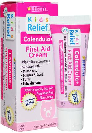 Kids Relief, First Aid Cream, Calendula +, 1.76 oz (50 g) by Homeolab USA, 兒童健康，嬰兒及兒童產品，面部護理，曬傷防曬，金盞花 HK 香港