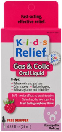 Kids Relief, Gas & Colic, Raspberry Flavor, 0.85 fl oz (25 ml) by Homeolab USA, 兒童健康，抱怨水絞痛 HK 香港