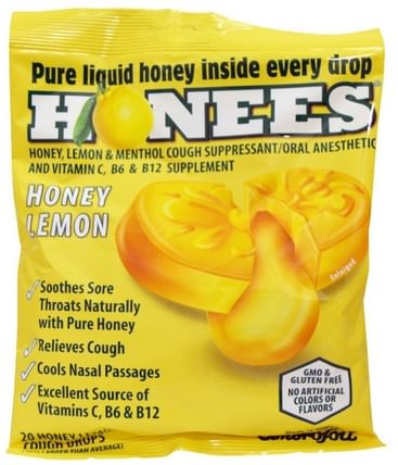 Cough Drops, Honey Lemon, 20 Cough Drops by Honees, 健康，肺和支氣管，咳嗽滴 HK 香港