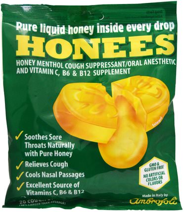 Honey Menthol Cough Suppressant, 20 Cough Drops by Honees, 健康，肺和支氣管，咳嗽滴 HK 香港