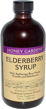 Elderyberry Syrup with Apitherapy Raw Honey, Propolis and Elderberries, 8 fl oz (240 ml) by Honey Gardens, 健康，感冒和病毒，免疫系統 HK 香港