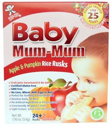 Baby Mum-Mum, Apple & Pumpkin Rice Rusks, 24 Rusks, 1.76 oz (50 g) by Hot Kid, 兒童健康，嬰兒餵養，嬰兒零食和手指食品，出牙餅乾餅乾，兒童食品 HK 香港