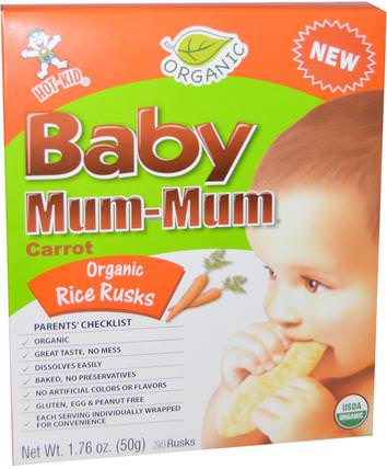 Baby Mum-Mum, Organic Rice Rusks, Carrot, 24 Rusks, 1.76 oz (50 g) by Hot Kid, 兒童健康，嬰兒餵養，嬰兒零食和手指食品，出牙餅乾餅乾，兒童食品 HK 香港