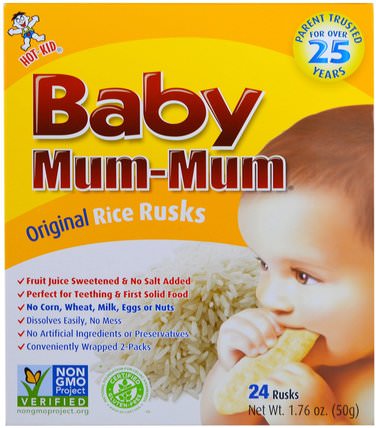 Baby Mum-Mum, Original Rice Rusks, 24 Rusks, 1.76 oz (50 g) Each by Hot Kid, 兒童健康，嬰兒餵養，嬰兒零食和手指食品，出牙餅乾餅乾，兒童食品 HK 香港