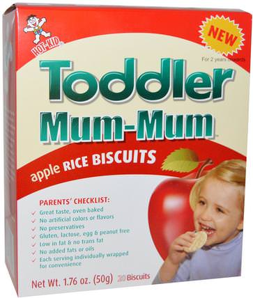 Toddler Mum-Mum, Apple Rice Biscuits, 20 Biscuits, 1.76 oz (50 g) by Hot Kid, 兒童健康，嬰兒餵養，嬰兒零食和手指食品，出牙餅乾餅乾，兒童食品 HK 香港