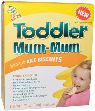 Toddler Mum-Mum, Banana Rice Biscuits, 20 Biscuits, 1.76 oz (50 g) by Hot Kid, 兒童健康，嬰兒餵養，嬰兒零食和手指食品，出牙餅乾餅乾，兒童食品 HK 香港