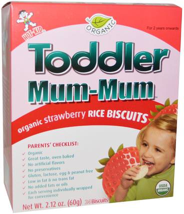 Toddler Mum-Mum, Organic Strawberry Rice Biscuits, 24 Biscuits, 2.12 oz (60 g) by Hot Kid, 兒童健康，嬰兒餵養，嬰兒零食和手指食品，出牙餅乾餅乾，兒童食品 HK 香港