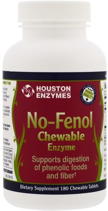 No-Fenol, Chewable, Multi-Enzyme, 180 Chewable Tablets by Houston Enzymes, 補充劑，消化酶 HK 香港