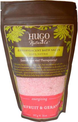 Effervescent Bath Salts, Grapefruit & Geranium, 14 oz (397 g) by Hugo Naturals, 洗澡，美容，浴鹽 HK 香港