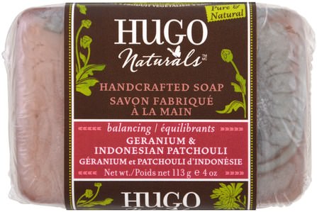 Handcrafted Soap, Geranium & Indonesian Patchouli, 4 oz (113 g) by Hugo Naturals, 洗澡，美容，肥皂，草藥，天竺葵 HK 香港