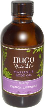 Massage & Body Oil, French Lavender, 4 fl oz (118 ml) by Hugo Naturals, 健康，皮膚，沐浴，美容油，身體護理油，按摩油 HK 香港
