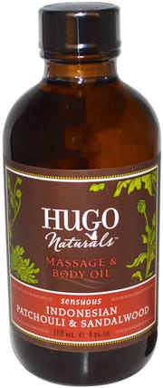 Massage & Body Oil, Indonesian Patchouli & Sandalwood, 4 oz (118 ml) by Hugo Naturals, 健康，皮膚，沐浴，美容油，身體護理油，按摩油 HK 香港