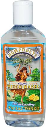 Citrus Witch Hazel, Oil Controlling Facial Toner, 8 fl oz (237 ml) by Humphreys, 美容，面部調色劑，皮膚，金縷梅 HK 香港