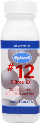 #12, Silicea 6X, 1000 Tablets by Hylands, 補品，順勢療法，女性，頭髮補充劑，指甲補品，皮膚補充劑 HK 香港