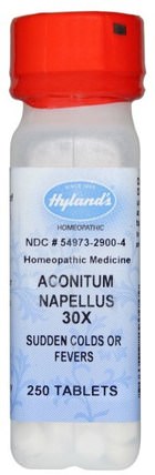 Aconitum Napellus 30X, 250 Tablets by Hylands, 健康，感冒流感和病毒，感冒和流感，補充劑，順勢療法咳嗽感冒和流感 HK 香港