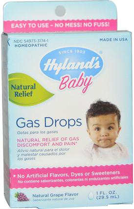 Baby, Gas Drops, Natural Grape Flavor, 1 fl oz (29.5 ml) by Hylands, 兒童健康，抱怨水絞痛，順勢療法緩解疼痛 HK 香港