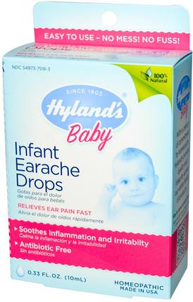 Baby, Infant Earache Drops, 0.33 fl oz (10 ml) by Hylands, 兒童健康，嬰兒，嬰兒補品，耳朵聽覺和耳鳴，耳朵和聽力產品，滴耳液 HK 香港