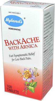 BackAche With Arnica, 100 Tablets by Hylands, 草藥，山金車蒙大拿州，山金車，健康，背痛 HK 香港