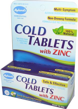 Cold Tablets with Zinc, 50 Tablets by Hylands, 健康，感冒流感和病毒，感冒和流感，補充劑，順勢療法咳嗽感冒和流感 HK 香港