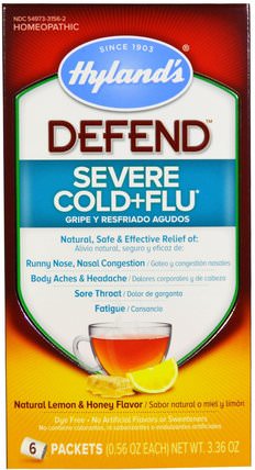 Defend, Severe Cold+Flu, Natural Lemon & Honey Flavor, 6 Packets, 0.56 oz Each by Hylands, 健康，感冒流感和病毒，感冒和流感，補充劑，順勢療法咳嗽感冒和流感 HK 香港
