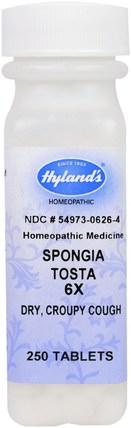 Spongia Tosta 6X, 250 Tablets by Hylands, 健康，感冒流感和病毒，感冒和流感，補充劑，順勢療法咳嗽感冒和流感 HK 香港