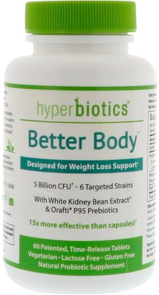Better Body, Probiotics for Weight Loss Support, 5 Billion CFU, 60 Time-Release Tablets by Hyperbiotics, 補充劑，益生菌 HK 香港