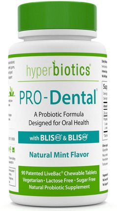 PRO-Dental, Natural Mint Flavor, 90 Chewable Tablets by Hyperbiotics, 洗澡，美容，口腔牙科護理，益生菌 HK 香港