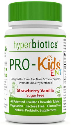 PRO-Kids ENT, Strawberry Vanilla, Sugar Free, 45 Chewable Tablets by Hyperbiotics, 兒童健康，補品，兒童益生菌 HK 香港