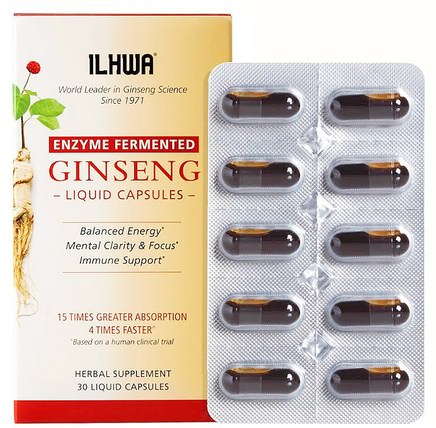 Enzyme Fermented, Ginseng, 30 Liquid Capsules by Ilhwa, 補充劑，adaptogen，感冒和病毒，人參韓國 HK 香港