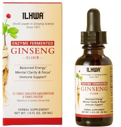 Ginseng, Elixir, Enzyme Fermented, 1 fl oz (30 ml) by Ilhwa, 補充劑，adaptogen，感冒和病毒，人參韓國 HK 香港