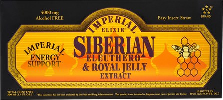 Siberian Eleuthero & Royal Jelly Extract, Alcohol Free, 4000 mg, 10 Bottles, 0.34 fl oz (10 ml) Each by Imperial Elixir, 補充劑，adaptogen HK 香港