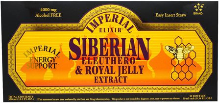 Siberian Eleuthero & Royal Jelly Extract, Alcohol Free, 4000 mg, 30 Bottles, 0.34 fl oz (10 ml) Each by Imperial Elixir, 補充劑，adaptogen HK 香港
