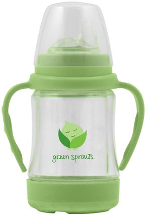 Glass Sip & Straw Cup, Green, 6-9+ Months, 4 oz (125 ml) by iPlay Green Sprouts, 兒童健康，兒童食品，嬰兒餵養，吸管杯 HK 香港