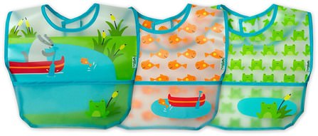 Wipe-Off Bibs, 9-18 Months, Aqua Pond Set, 3 Pack by iPlay Green Sprouts, 兒童健康，兒童食品 HK 香港