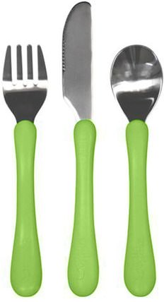 12+ Months, Green Handle, 1 Fork, Knife Spoon by iPlay Learning Cutlery Set, 兒童健康，兒童食品，嬰兒餵養和清潔 HK 香港